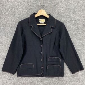 Galerie Jacket  Womens Black Italy Wool Knit 12 Pockets Cardigan Button Up